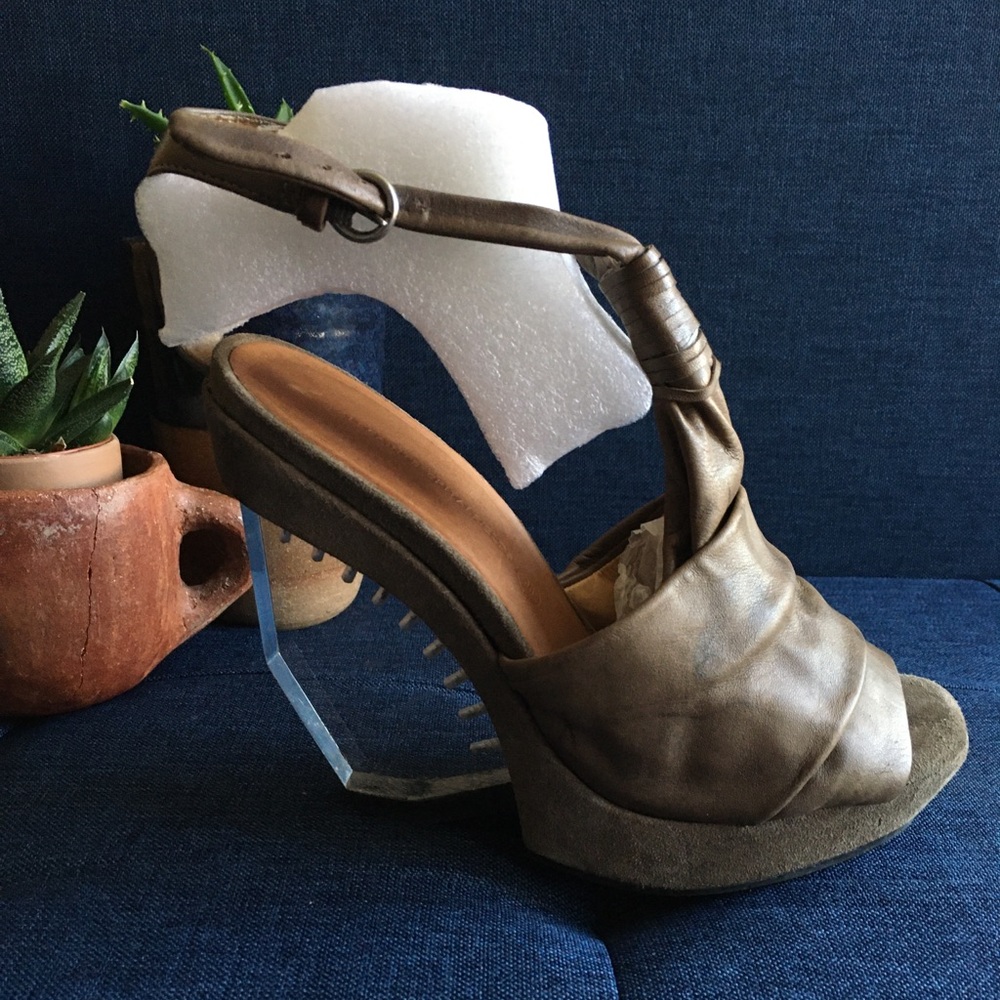 All Saints Sage Leather Transparent Heel Platforms
